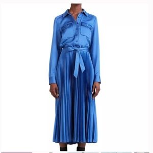 Derek Lam Kenza Silk Pleated Midi Shirt Dress